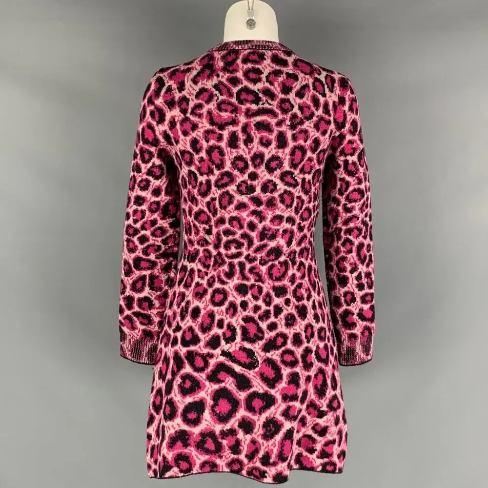 ALBERTA FERRETTI Size 4 Pink Black Virgin Wool Animal Print Long Sleeve Dress